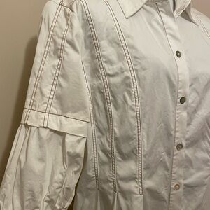 Caceres White Shirt Dresss-Pockets & Abalone she’ll buttons